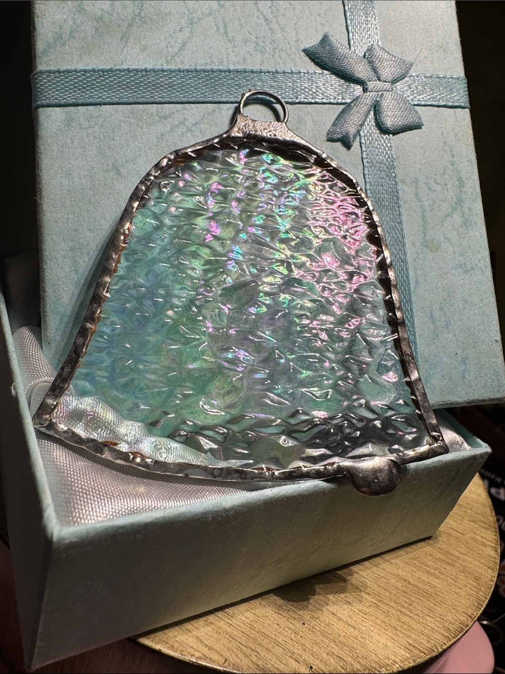 Sun Catcher Ornament Iridescent Textured Bell Vintage